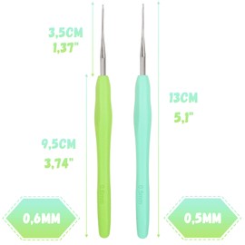 Coopay Crochet Hooks 3.0 mm and 3.5 mm, Pack of 2 Metal Crochet Hooks with Stitch Marker, Ergonomic Crochet Hook with Soft Grip for Arthritic Hands, Colourful TPR Handle Crochet Hook 3 3.5 mm for
