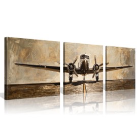 NAN Wind 3 Panels Vintage Airplane Decor Airplane Canvas Wall Art Military Fighter Airplane Wall Art Vintage Fighter Plane Picture Wall Art Jet Aircraft Wall Art for Home Office Decor Ready to Hang