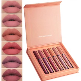6 PCS Lápiz Labial Mate, Labiales, Lápiz Labial Mate de Larga Duración, Taza Antiadherente, Adecuado para Otoño e Invierno, El Regalo Perfecto para Mujeres.