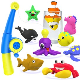 Color Changing Magnetic Fishing Toys, No Hole Bath Toys for Kids Toddlers, Water Table Toys Color Change Sea Creatures Ocean Animal Toys with Fishing Rod, Baby Bath Toys Water Toys Floating Fish Toys