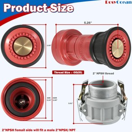 RosyOcean Heavey Duty 2 Inch Fire Hose Nozzle Thermoplastic Fire Equipment Industial Spray Jet Fog Nozzle with 2" Aluminum Camlock Fitting