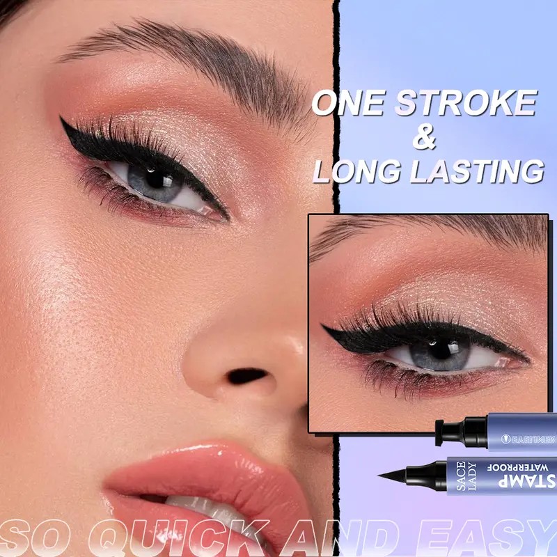 Black Stamp Eyeliner Pen, Waterproof Smudge-Proof Double-Ended Liquid Eye Liner,