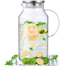 Bivvclaz 1 Gallon Glass Pitcher with Lid and Handle, Glass Water Pitcher for Fridge, Glass Carafe for Hot/Cold Water, Iced Tea Pitcher, Large Jug for Coffee, Juice and Homemade Beverage