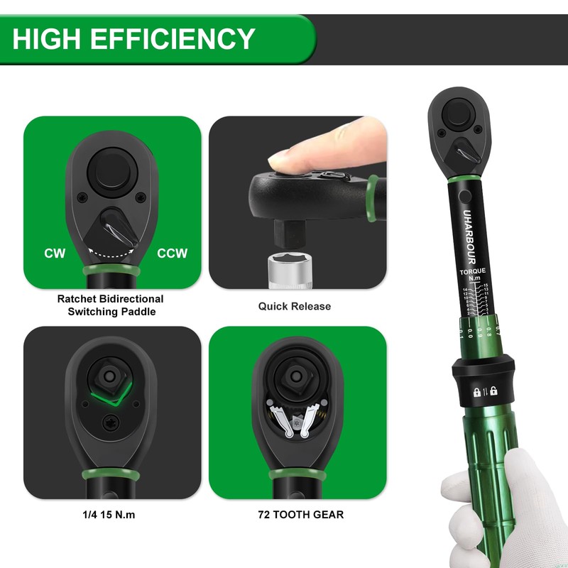 Uharbour Torque Wrench 1/4, 1-15 Nm Bike Torque Wrench, 0.1