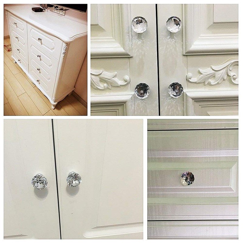 Easily Life 10 Pcs White Clear Crystal Glass Cabinet Knobs