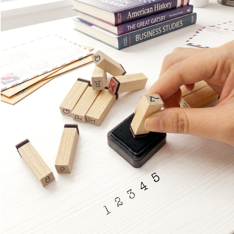 36 PCS Wooden Alphabet and Number Rubber Stamp Set, Typewriter