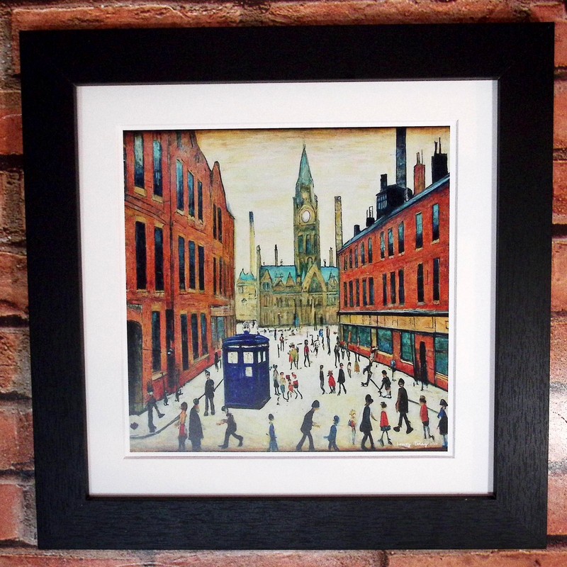 Greetingles Lowry-Style 12"/31cm Square Framed Print. Beautiful Black Ash Frame
