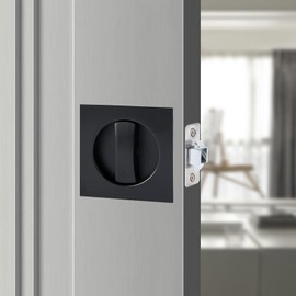 Hoconnie Pocket Door Lock Privacy Pocket Door Handle Sliding Door Lock Invisible Recessed Door Handle 66mm No Key (Black, Square)