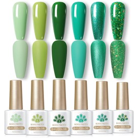 Born Pretty Green Gel Nail Polish, Christmas Carnival Evergreen Gel Nail Polish Set, Glitter Green Sparkle Gel Polish Nail Art Varnish Manicure Collection St. Patrick's Day 6PCS