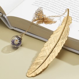 Metal Feather Bookmark with Butterfly Charms Mothers Day Gifts Teacher Appreciation Gifts for Women End of Year Teacher Gifts Birthday Gifts Bookmarks for Women Grils Mom Readers Book Lovers