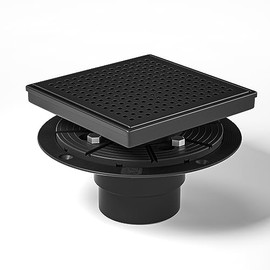 Bochni Shower Drain 6*6-inch with PVC Drain Base | Matte Black 304 Stainless Steel | Fast Drainage | Stainless Floor Drain Grate | Hair Strainer | Drain Key | Ultimate Combo for Your Bathroom Upgrade