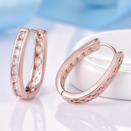 GULICX Rose Gold Electroplated White Zircon Channel Setting Lady Women's 26MM Long Hoop Earring