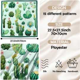 Zewurtuw Scarf Silk Feeling Large Square Satin Head Hair Wrap Lightweight Fashion Cute Aesthetic 27.5 Inches for Women Girls Handbag Decoration-Cactus