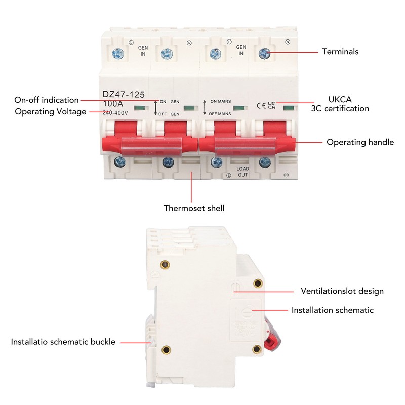 Circuit Breaker Interlock Dual Power Changeover Switch 100A AC 240‑400V