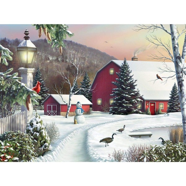 Bits and Pieces - in The Still Light of Dawn 300 Piece Jigsaw Puzzles for Adults - Snowy Barn with Birds, Winter Landscape - Each Puzzle Measures 18" X 24" - 300 pc Jigsaws by Artist Alan Giana
