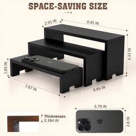 Yoshiky Small Wood Display Risers, 3 Tier Cologne Perfume Organizer Stand, Wooden Cupcake Stand Holder, Dessert Table Display Set Shelf for Figures, Party Riser Stand for Decoration and Organizer Men (Black)