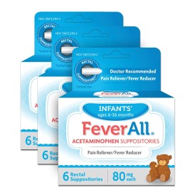 Feverall Infant Fever Relief Suppositories 80mg for Ages 6 to 36 Months 6 Count