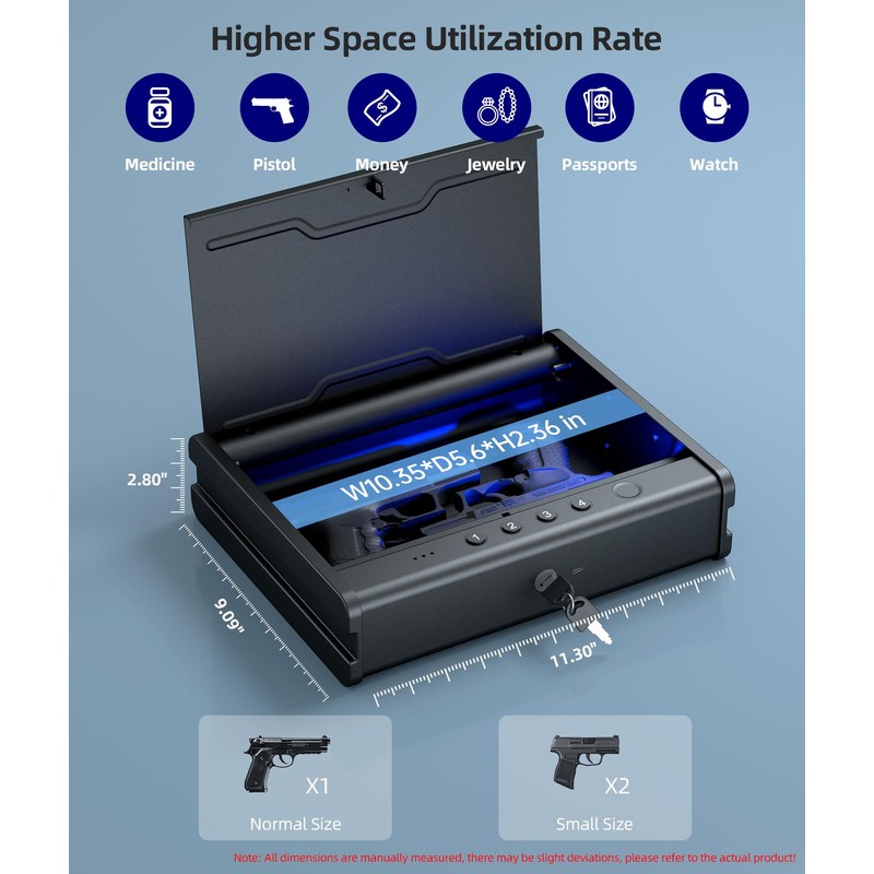 PINEWORLD Gun Safe, Biometric Gun Safe For Handgun, Pistol Safe