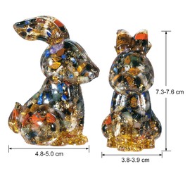 mookaitedecor Chakra Crystals Rabbit Figurine Ornament Home Good Luck Decor, Resin Healing Crystal Animal Bunny Sculpture Gift Stone Statue Colourful Bedroom Decor Easter Bunny Decoration