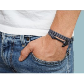 Anchor Rope Bracelet for Men & Women Made from Stainless Steel and Durable Rope - Adjustable - Handmade in The UK - (Charcoal & Black)