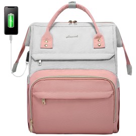 LOVEVOOK Laptop Backpack Purse for Women, Fashion Work Travel Bags, Business Computer Backpacks, Doctor Nurse Backpack with USB Port, fits 15.6-Inch Laptop, Light Grey-Pink