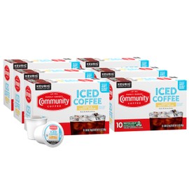 Community Coffee Vanilla Sweet Cream, 60 Keurig Iced Coffee Pods, Dark Roast, Compatible with all K-Cup Brewers, 10 Count (Pack of 6)