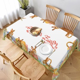 Worltoldb Easter Tablecloth Polyester Rabbit Table Cloth Washable Rectangle Table Cover for Parties Wedding Picnic Kitchen