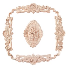 SUPERFINDINGS Bali Wood 2 Style 5pcs Approx 7/14mm Thick Wood Carving Decal Corner Wood Applique Furniture Applique Unpainted Decoration Lotus Wooden Furniture Decor Unpainted Unpainted Unlay Frame Oval Molding Relief European Style Home Wood Carving Doo