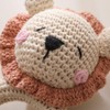 Wooden Baby Rattle，Crochet Lion Rattle with Wood Ring, Newborn Wooden