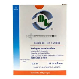 100 Jeringas Para Insulina De 0.5 Ml Con Aguja 31x8 Incluida