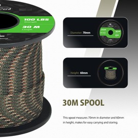 Abma Cord Paracord 2 mm 30 m 100% Nylon Rope Type I Cord with 1 Core All-Purpose Rope - Max. 45 kg (100 lbs) - Forest Camo
