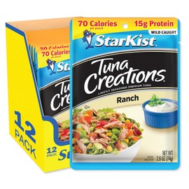 StarKist Tuna Creations Ranch, 2.6 oz Pouch (12 Pack) Ready to Eat Wild Caught Tuna, 15g Protein, 70 Calories Per Serving, Gluten Free, Soy Free, Kosher, Perfect for Salads, Keto Meals and Snacks
