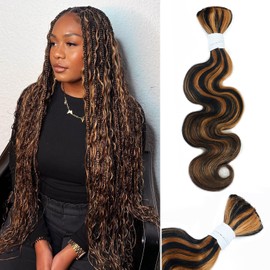 Liqusee Body Wave Curly #1B/30 Human Braiding Hair 100g One Bundle/Pack Bulk Human Hair for Braiding No Weft Human Hair Braiding Hair for Boho Braids (20 inch, Body Wave #1B/30)