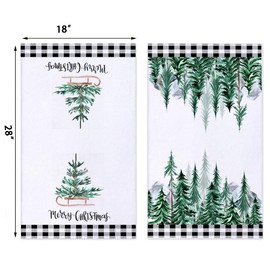 Buffalo Plaid Merry Christmas Trees Kitchen Towels Dish Towels, 18 x 28 Inch Seasonal Winter Xmas Tree on Sled Decoration Tea Towels for Cooking Baking Set of 2