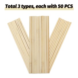 DOITEM Pack of 150 Natural Bamboo Wooden Craft Sticks Natural Wooden Square Dowel Sticks Unfinished Natural Wood Dowel Rods 20 cm / 8 Inch Wooden Strips for Crafting Projects