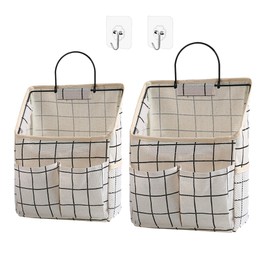 Paquete de 2 bolsas de almacenamiento para colgar en la pared, organizador de pared con bolsillos, organizador de pared para recámara, baño, recámara, cocina (rejilla blanca)