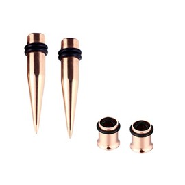Bngukju 1G/7mm Stainless Steel Ear Gauge Taper Stretching + Single Flare Plugs Flesh Tunnel Kit with O Rings 2 Pairs (Rose Gold 1G/7mm)