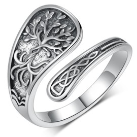 SCZKLAQ Tree of Life Spoon Rings for Women 925 Sterling Silver Spoon Rings Vintage Celtic Knot Tree of Life Thumb Jewelry Gifts for Women