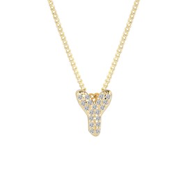 Jovialpixie 14K Gold Plated Initial Necklace for Women - Chunky Bubble Letter Pendant with Rhinestones letter Y