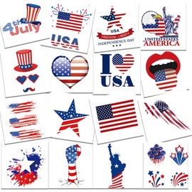 AOYOO Fourth of July Tattoos, 21 sheets American Flag Temporary Tattoos, USA face tattoos, Red White Blue tattoos stickers, 4th of July, Independence Day, Memorial Day, Patriotic Theme Party Supplies