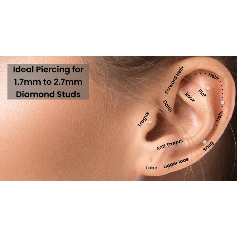 0.05cttw Very Small TINY Micro Cartilage Studs Round Lab Grown