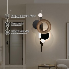 HEBOIX Black 3D Wall Art Decor with Led Lights，Voice-Activated Luminescence Abstract Modern Metal Walls Decor，Minimalist Large Walls' Art for Corridor/Entrance Wall(22''Lx46''W-Light)