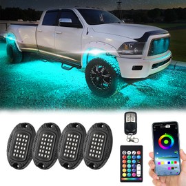 4Pods Upgraded Segmented Metal RGB LED Rock Lights Kit with APP/RF Remote Control, Underglow Lights Waterproof Bright Multi Color 12v Underbody Light for Trucks Pickup Jeep ATV UTV Golf Cart RZR SXS