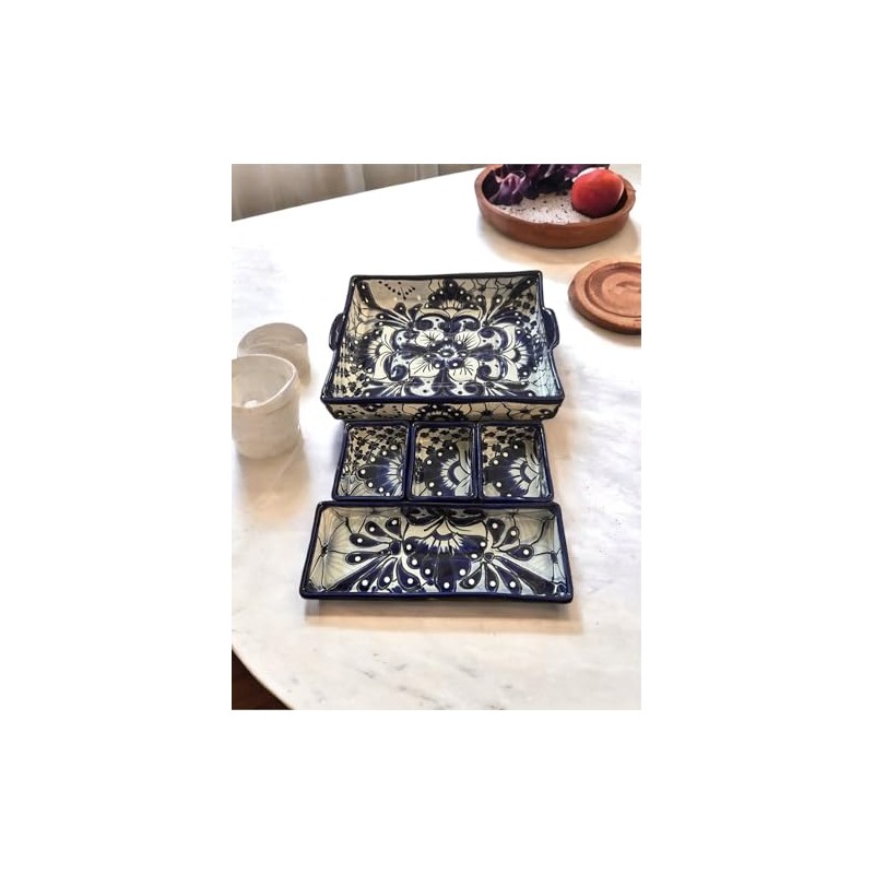 Five-Piece Talavera Casserole Baking Set - Blue and White, 13x9