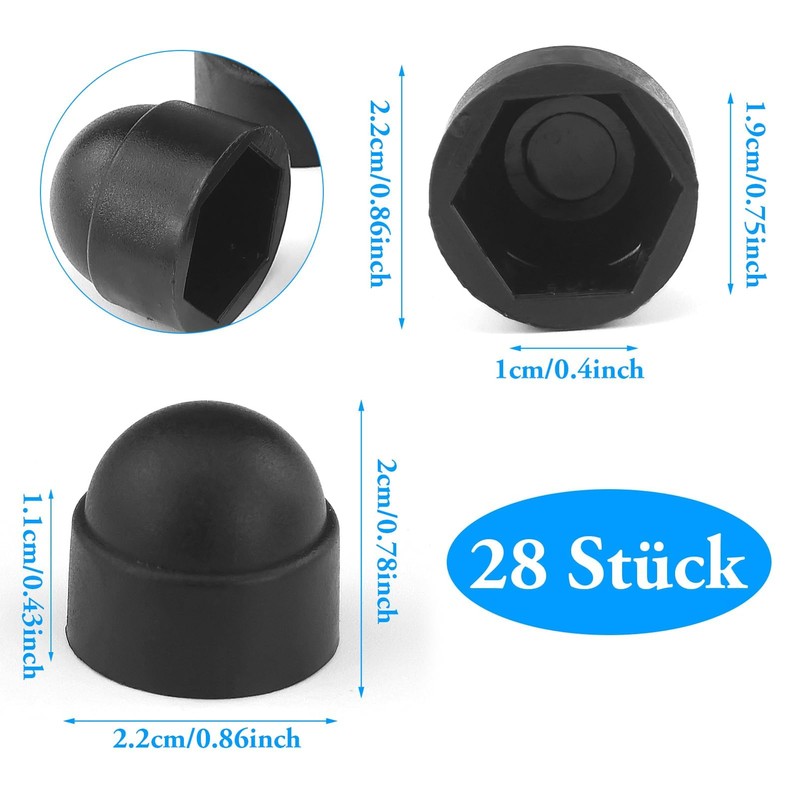 Pack of 28 Plastic Caps Screw Caps M10, 17 x