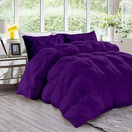 Ressito All-Season 600 GSM 3 Pieces Pinch Pleated Comforter Set (Comforter + 2 Pillow Cases) 1500 Series Egyptian Cotton Duvet Insert (Full/Queen, Purple)