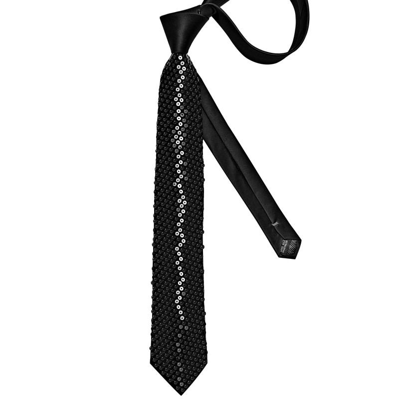 DiBanGu Mens Sequin Skinny Tie and Pocket Square Set,Shiny Solid