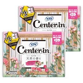 Center-In Compact Natural Scent, For Especially Heavy Days, Natural Floral with Wings, 9.6 inches (24.5 cm), Pack of 32 (16 x 2) (Sanitary Supplies, Napkins)