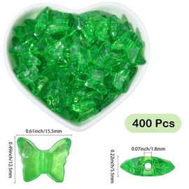 PONABEADIY 1 Box 400PCS Butterfly Acrylic Beads with Holes Lawn Green Transparent Plastic Insects Charms Clear Loose Spacer Bead Bulk for Jewelry Making Earrings Bracelets Necklace DIY Crafts Supply