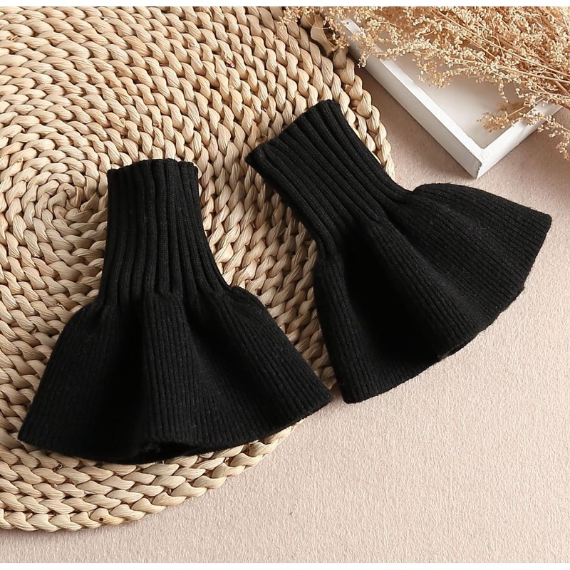 SUZALA Removable Wrist Cuffs False Sleeves for Women Teens, Knitting-black